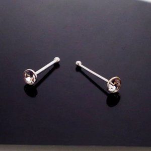 NEW TINY Nose Stud, Real 925 Sterling Silver 2mmx10mm CZ SMALL Straight Piercing